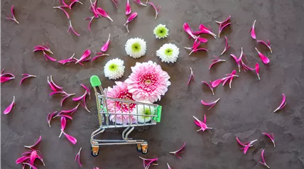 Einkaufswagen mit Blüten